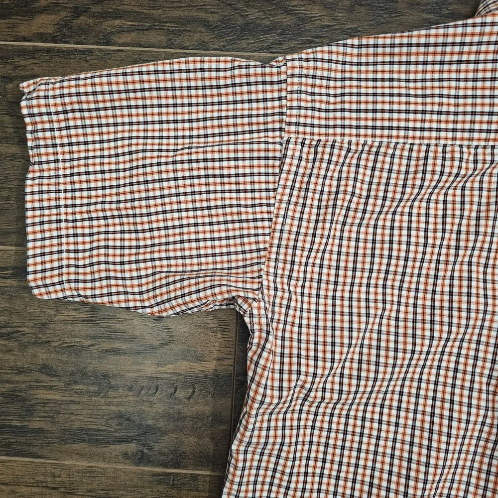 Ralph Lauren Boys Medium Button Up Orange Plaid Short Sleeve Shirt Preppy Casual